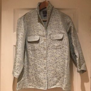 Silk and linen aqua colored button down bl…